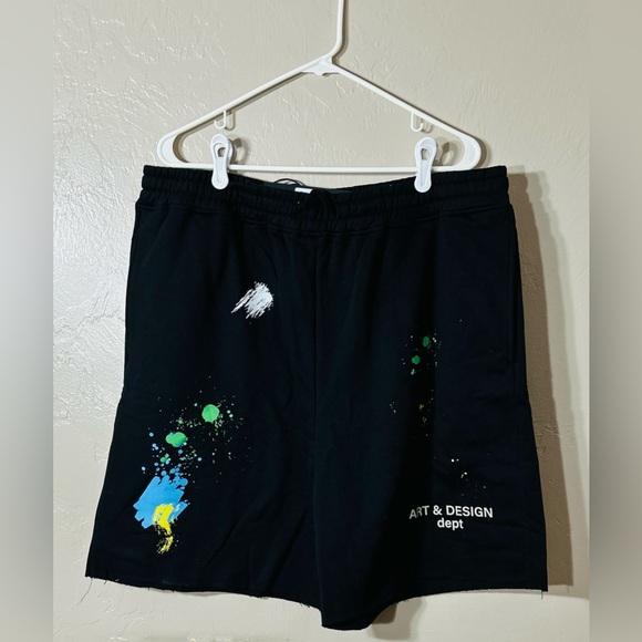 Fashion Nova Black ‘Art & Design Dept’ Shorts with Paint Splatters - Picture 1 of 4